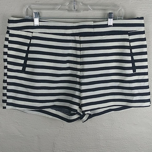 Dalia Blue White Striped Mid Rise Button Zipper Front Walking Shorts - Picture 11 of 11